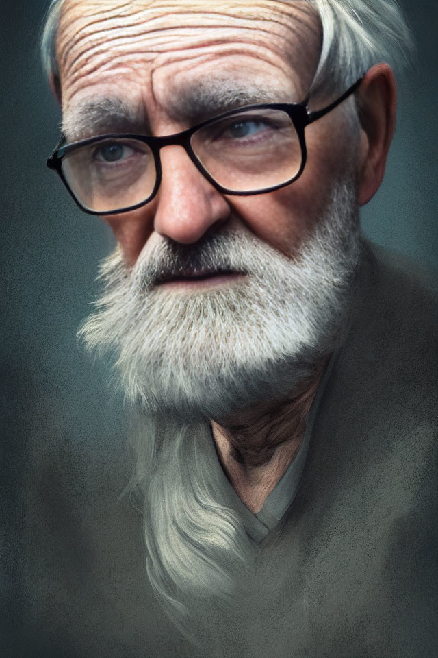Elderly Man Portrait with Long White Beard and Glasses
