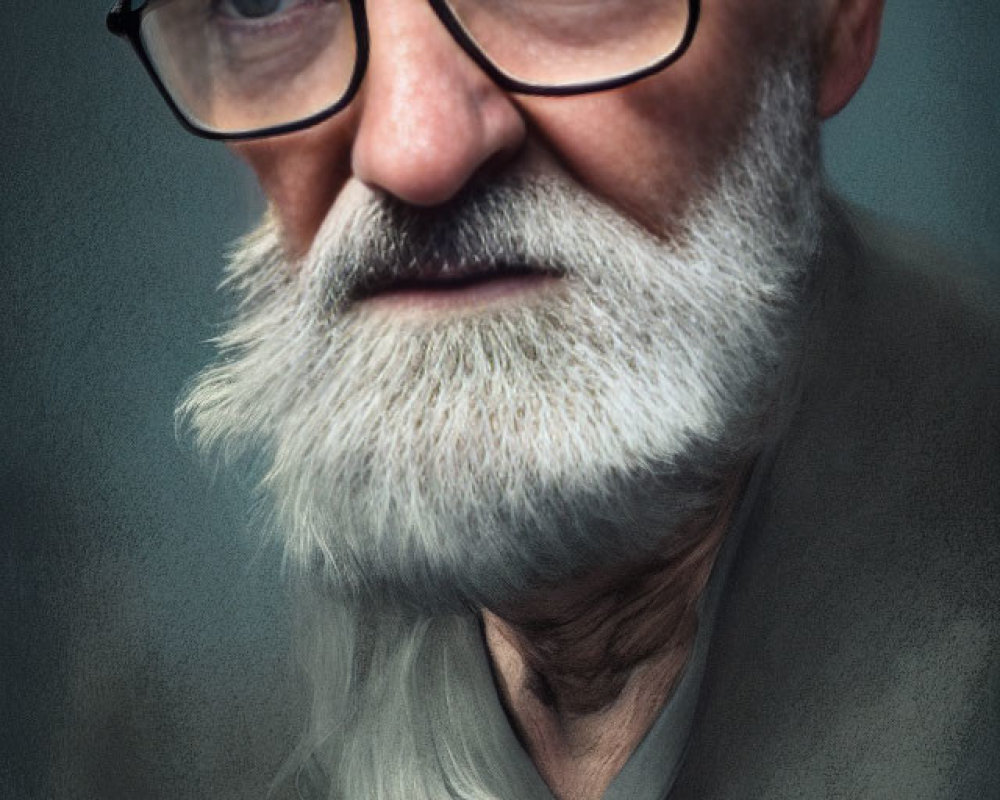 Elderly Man Portrait with Long White Beard and Glasses