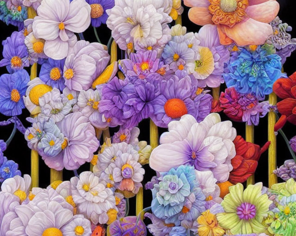 Multicolored Flowers: Daisies, Roses, and Hydrangeas in Bursting Display