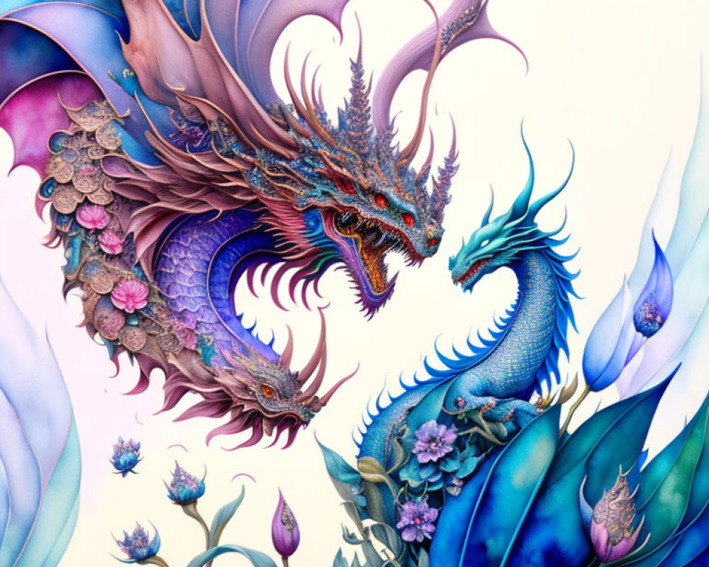 Colorful Dragon Illustration in Fantastical Flora Setting
