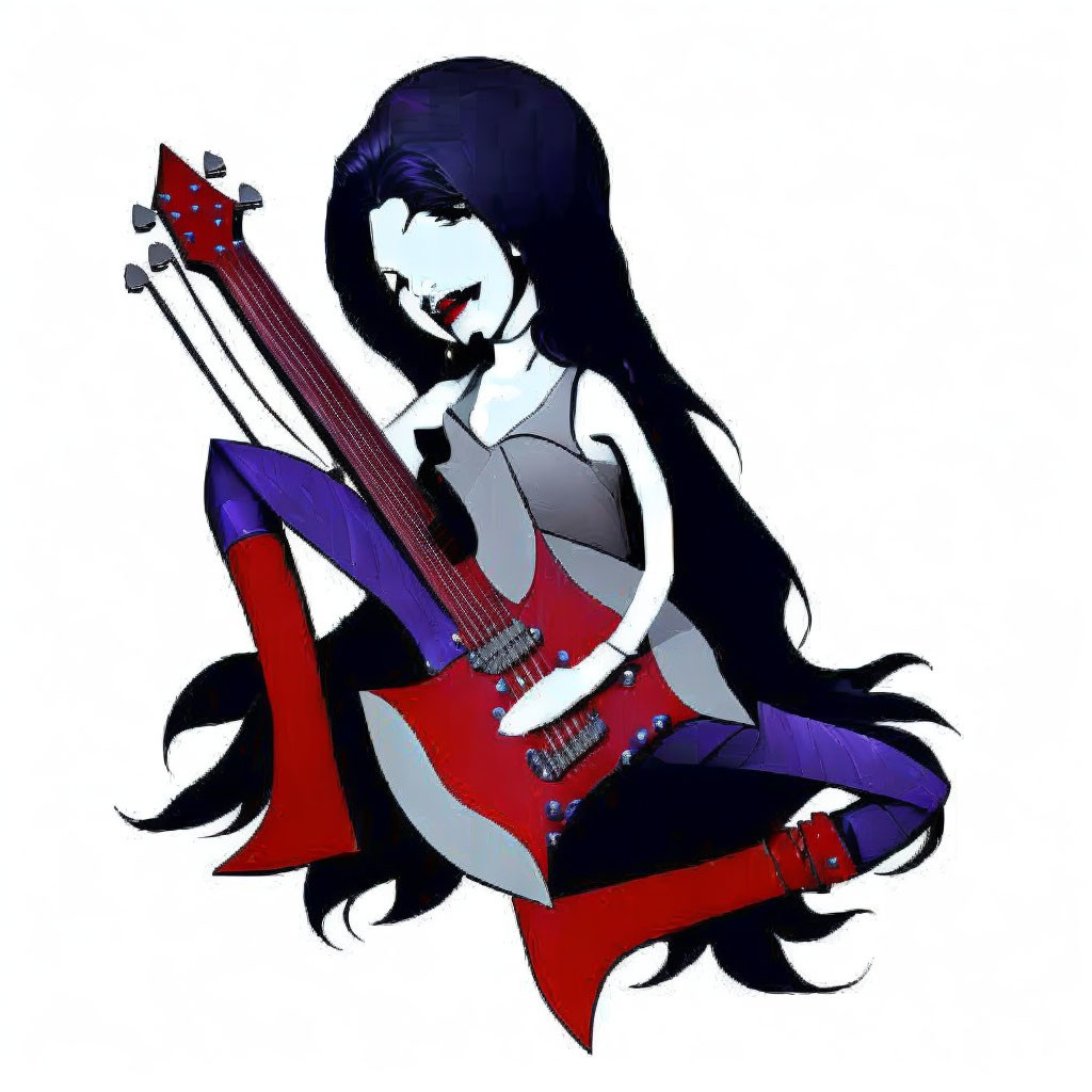 Whimsical Gothic Illustration of Woman Playing Electric Guitar