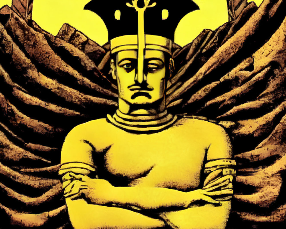 Warrior in Armor with Crested Helmet on Yellow Background