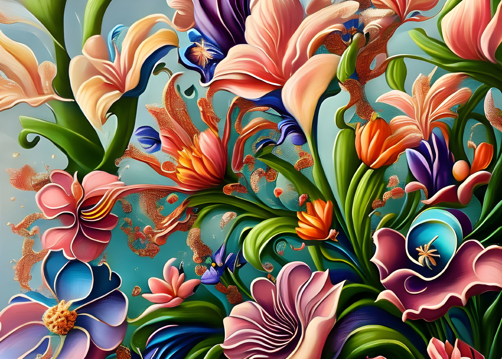 Colorful Stylized Flower Artwork on Textured Background