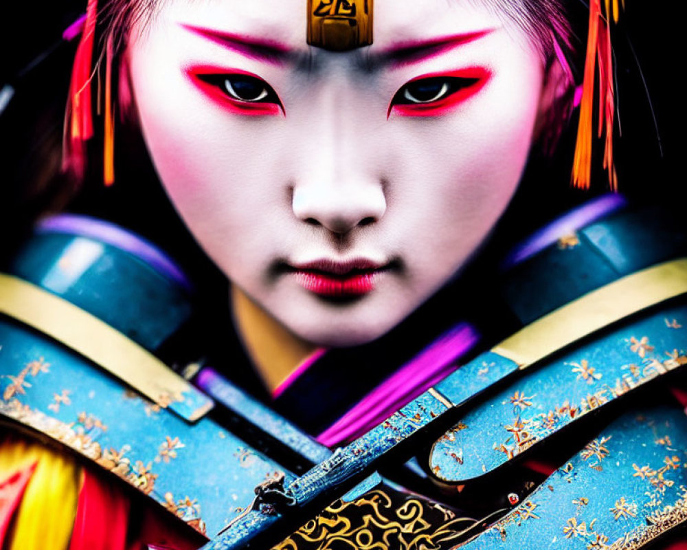 Elaborate Traditional Asian Makeup and Attire in Vibrant Colors