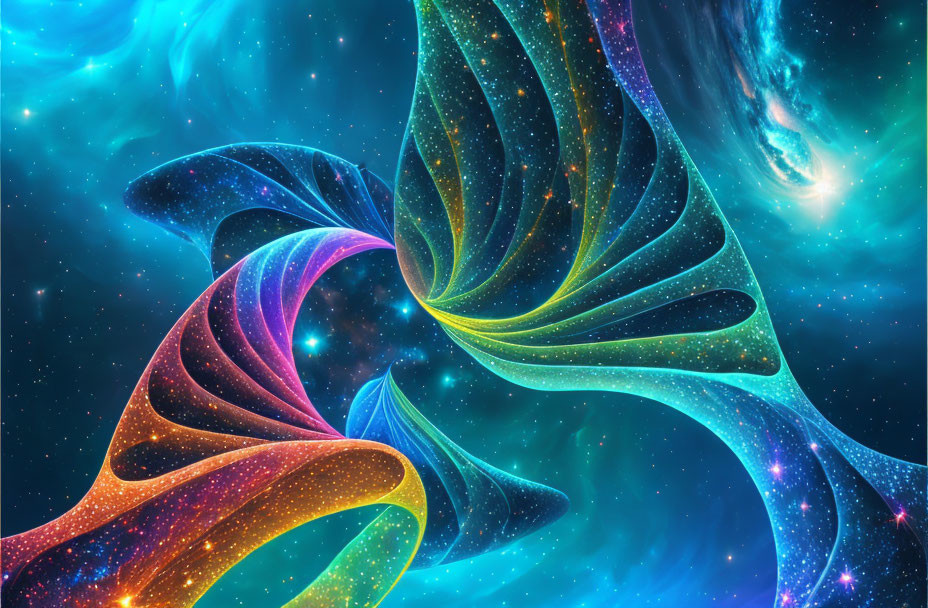 Abstract cosmic background in blue, purple, and orange swirls