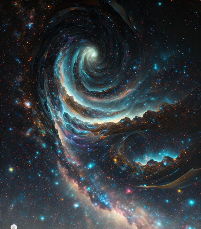 Blue and Orange Cosmic Swirl with Stars and Nebulae