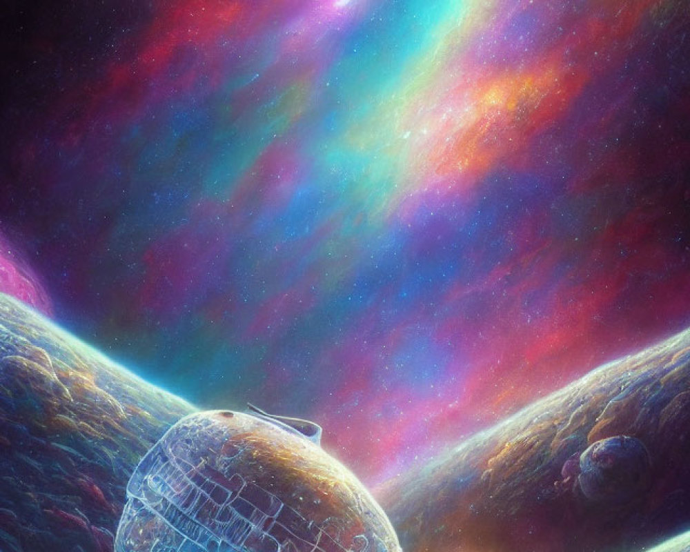 Colorful Nebulas and Spaceships in Cosmic Scene