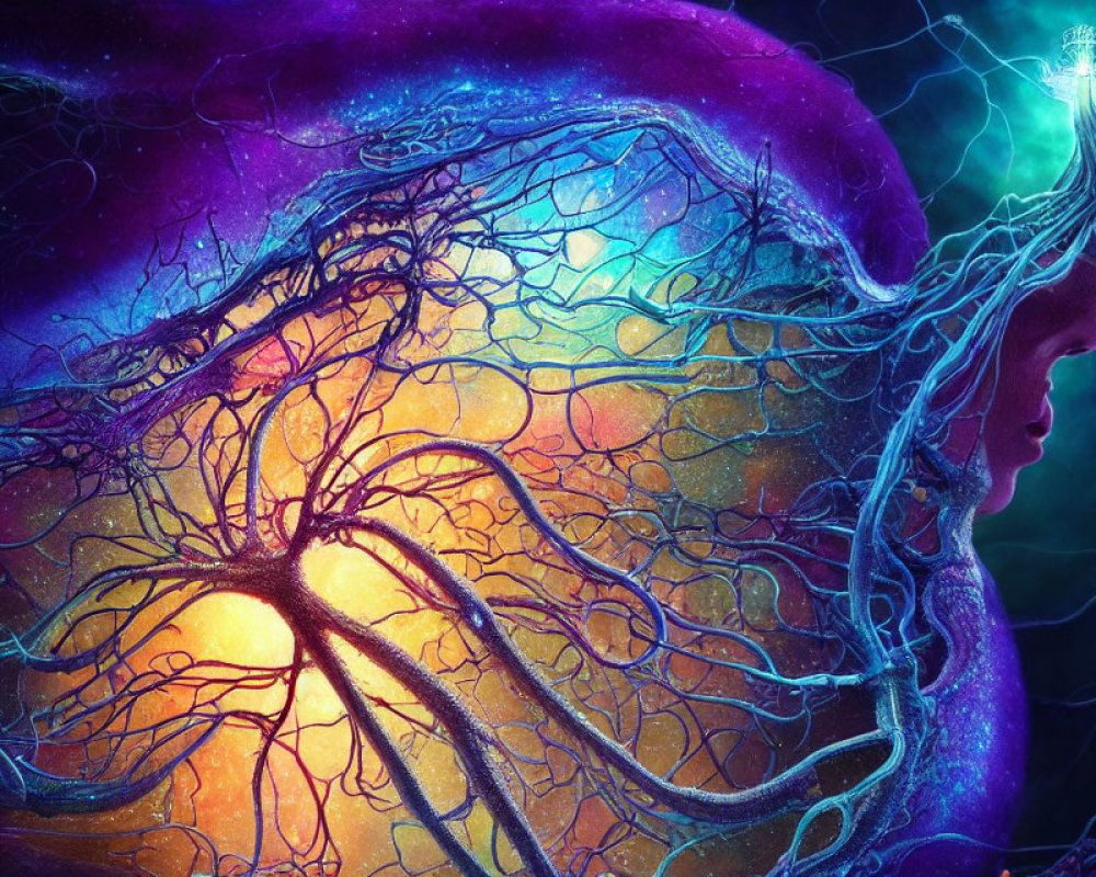 Colorful Human-Tree Fusion in Cosmic Artwork