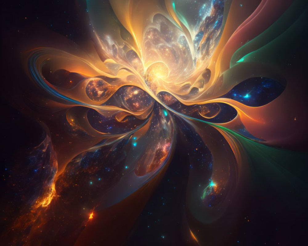 Colorful Swirling Fractal Patterns in Cosmic Space