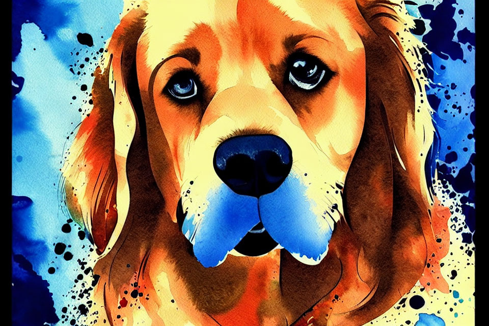 Colorful Watercolor Painting of Beagle with Blue Hues