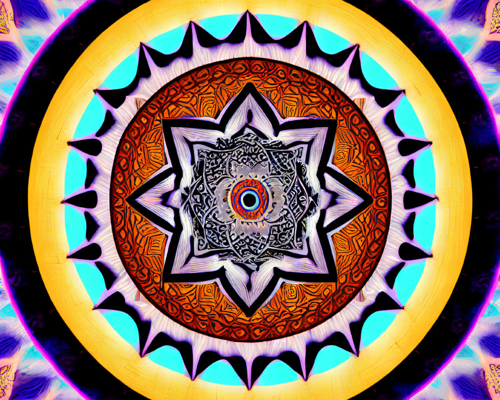 Colorful Mandala with Star Design on Psychedelic Background