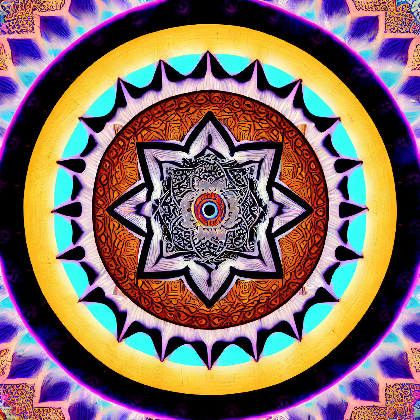 Colorful Mandala with Star Design on Psychedelic Background