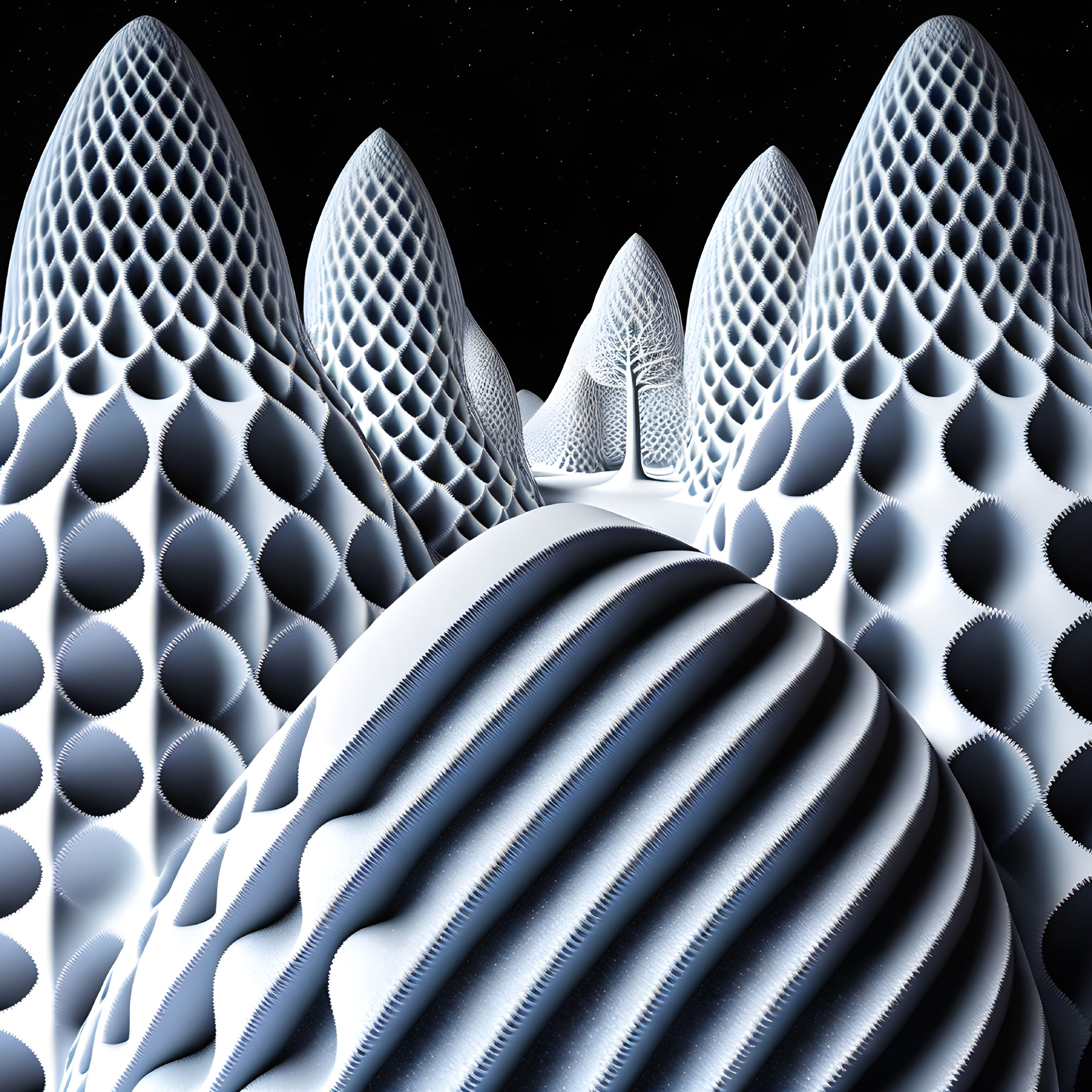 Symmetrical Cone-Like Structures in Abstract 3D Landscape