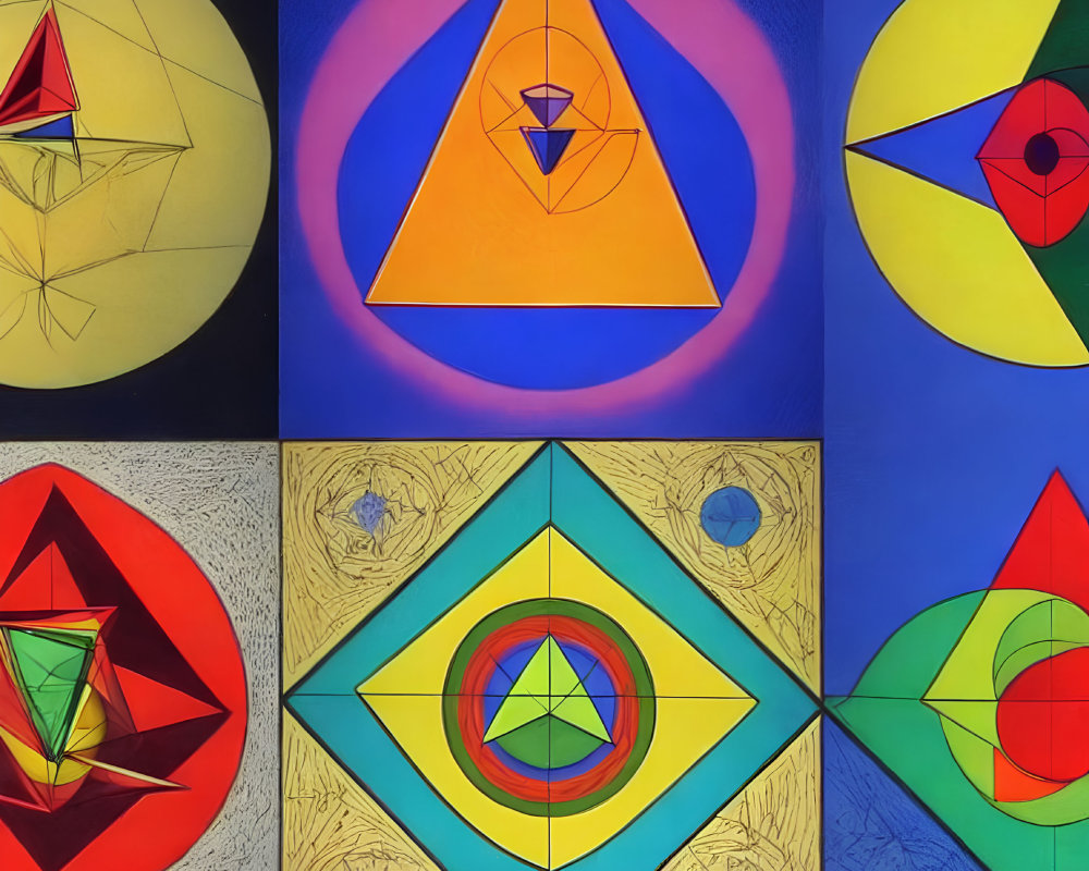 Colorful Geometric Circle Illustrations in 2x3 Grid