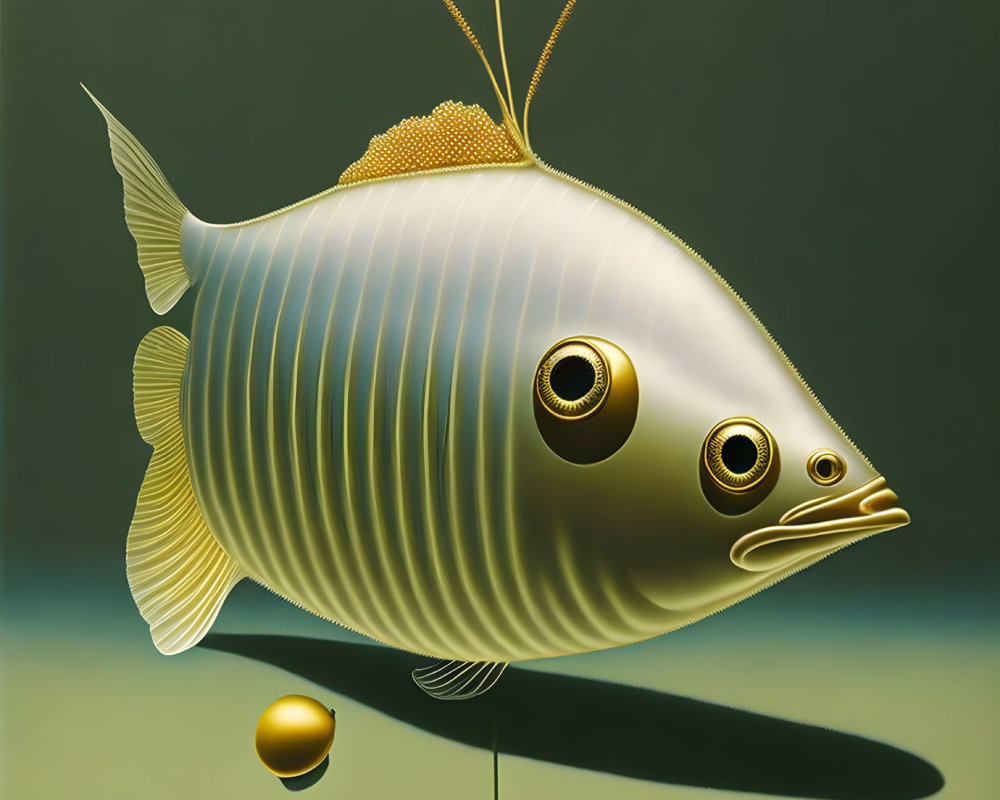 Surreal illustration of transparent fish with round eyes and thin fins