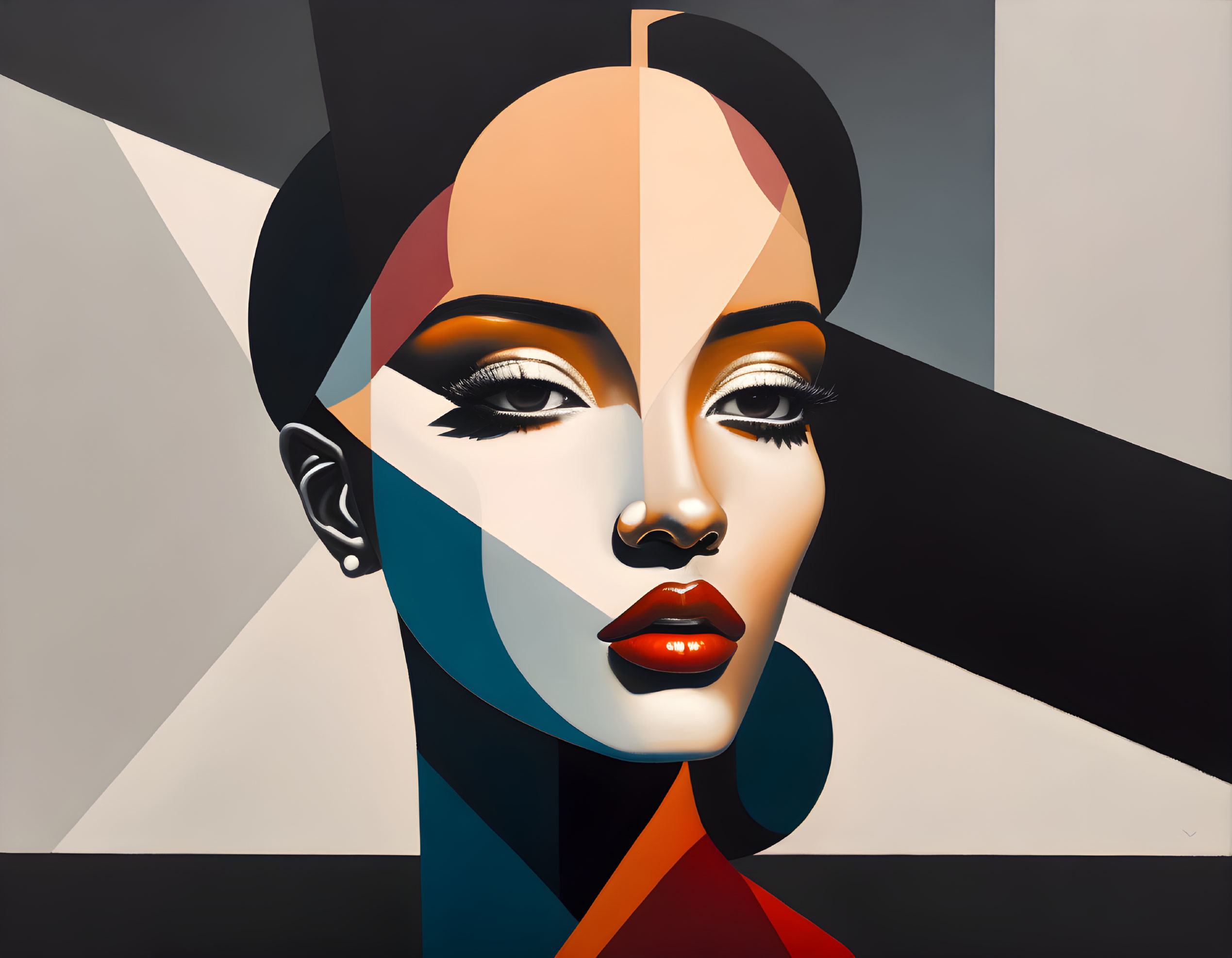 Geometric Abstract Portrait with Contrasting Colors