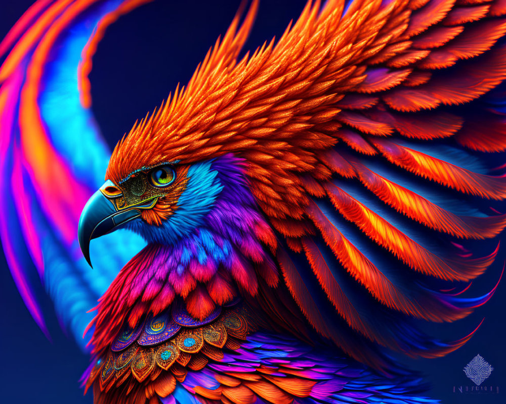 Colorful Eagle Digital Art Against Blue Background