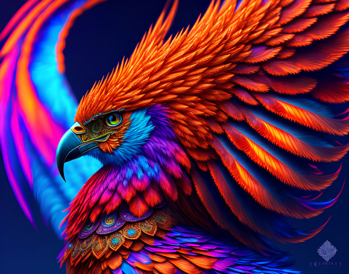 Colorful Eagle Digital Art Against Blue Background