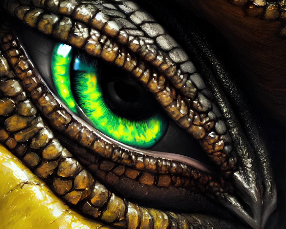 Detailed Close-Up of Vibrant Green Reptilian Eye