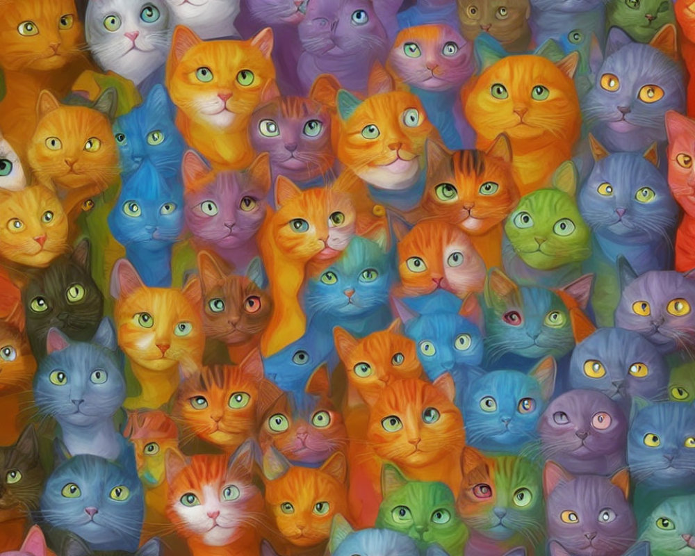 Colorful Stylized Cats Artwork with Human-like Eyes