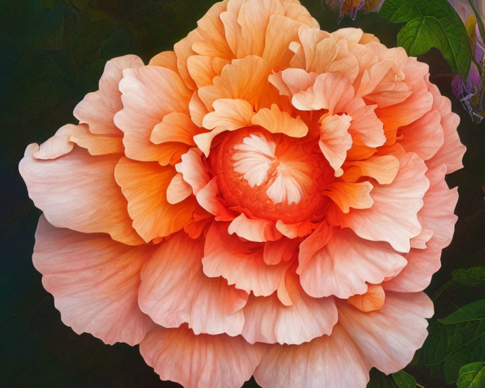 Close-up of Vibrant Orange and Pink Peony Flower's Petals