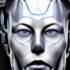 Detailed humanoid robot illustration with exposed mechanical parts and blue eyes