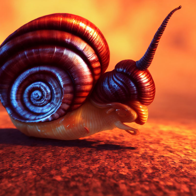 Vibrant snail with spiraled shell on warm background