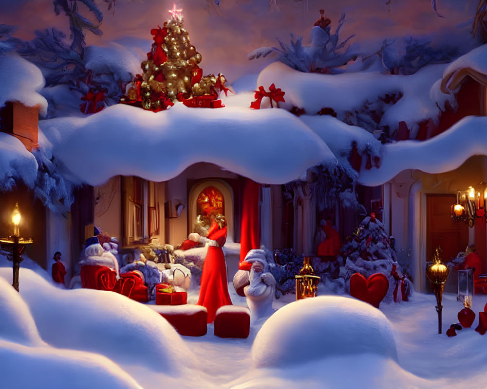 Winter Home Decor: Cozy Christmas Scene with Santa Claus Figures