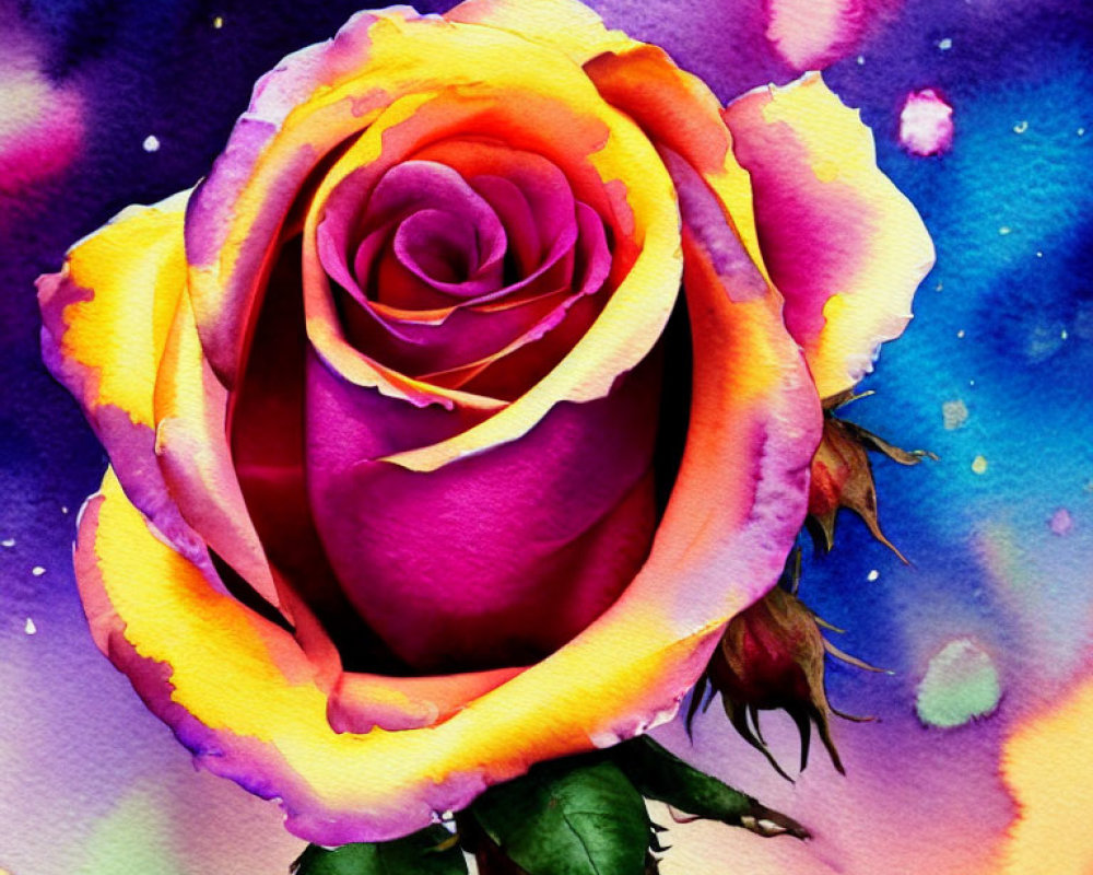 Colorful Watercolor Rose Illustration on Speckled Background