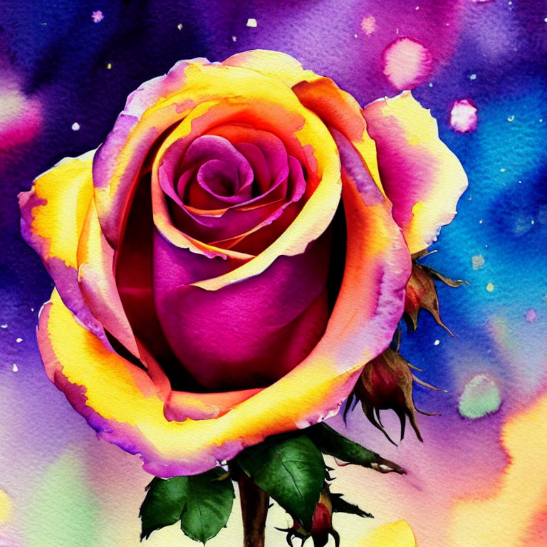 Colorful Watercolor Rose Illustration on Speckled Background