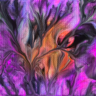 Vivid digital artwork: electric purple & golden fractal flower/firework with radiant lines