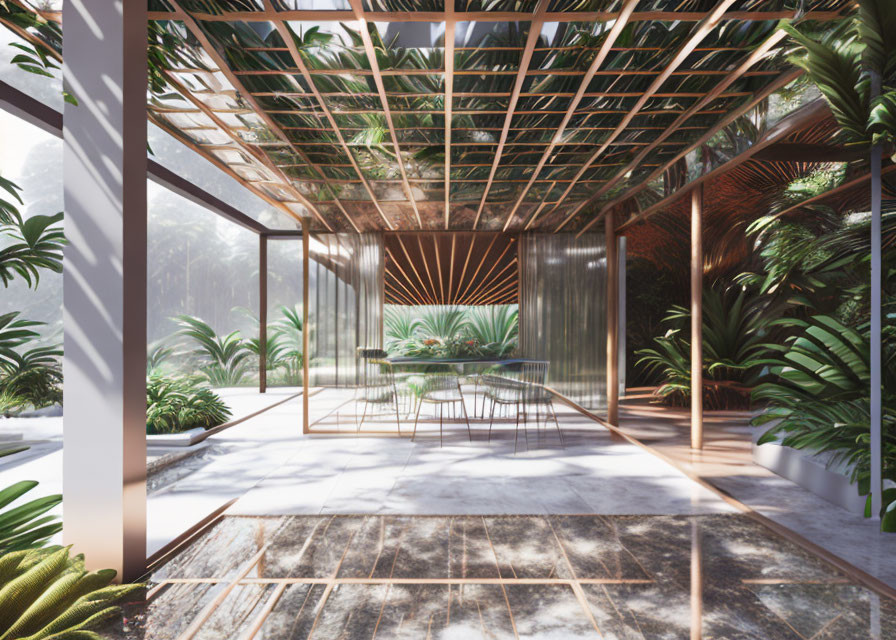 A photorealistic indoor jungle landscape of a cont