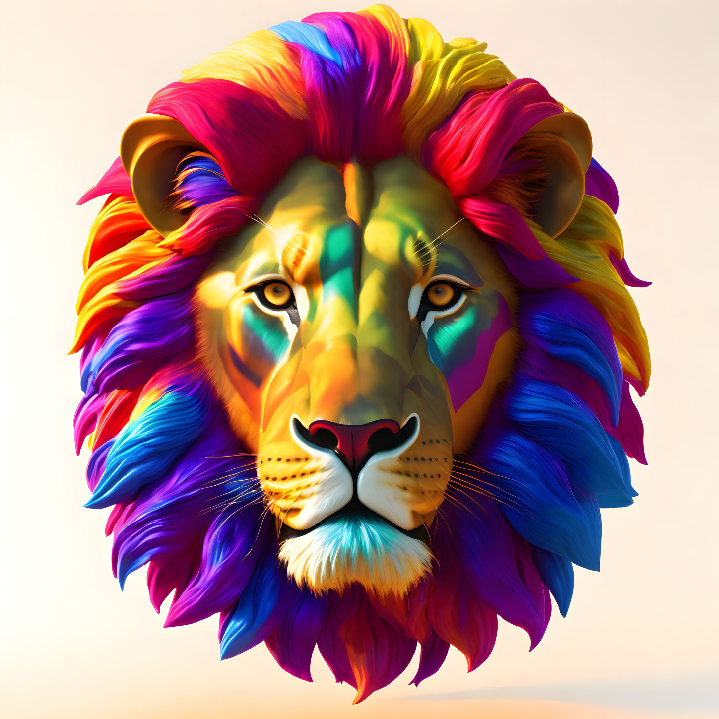 a magnificent lion head molded from colorful paste