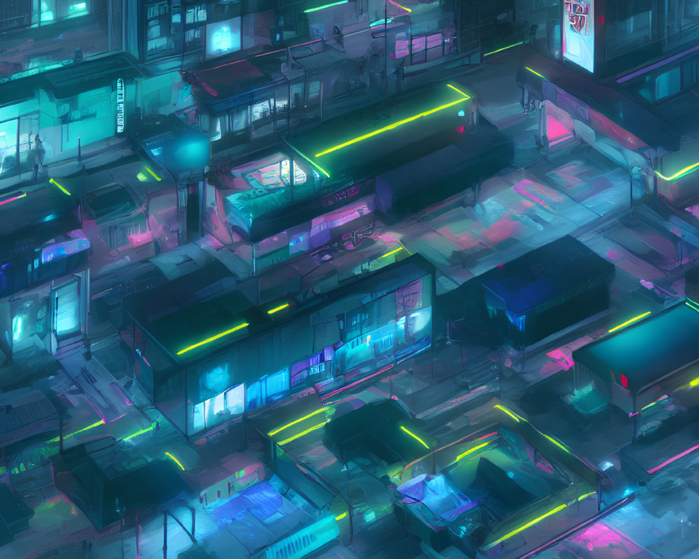 Vibrant cyberpunk cityscape with neon lights and futuristic buildings