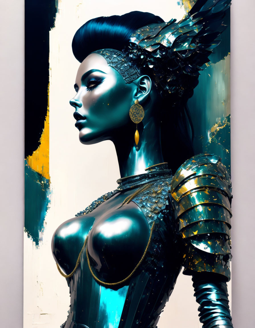 Mixed media artwork of an attractive cyborg queen 