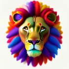 Colorful Lion Artwork with Blue, Purple, Red, and Yellow Mane
