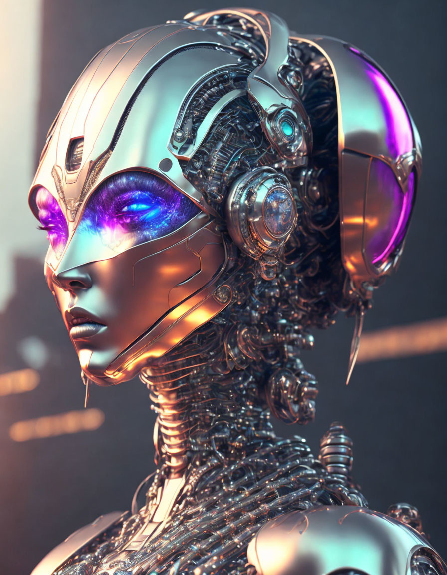  A detailed cyborg woman with an alien head 