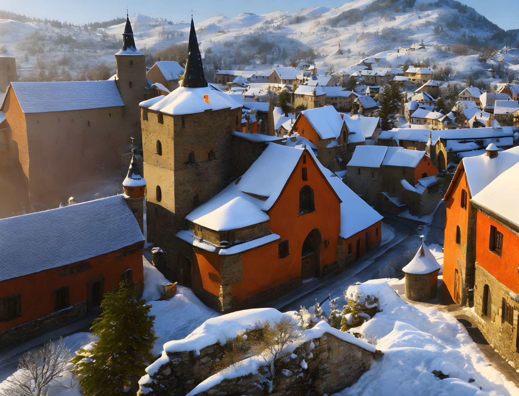A picturesque medieval town in winter, 