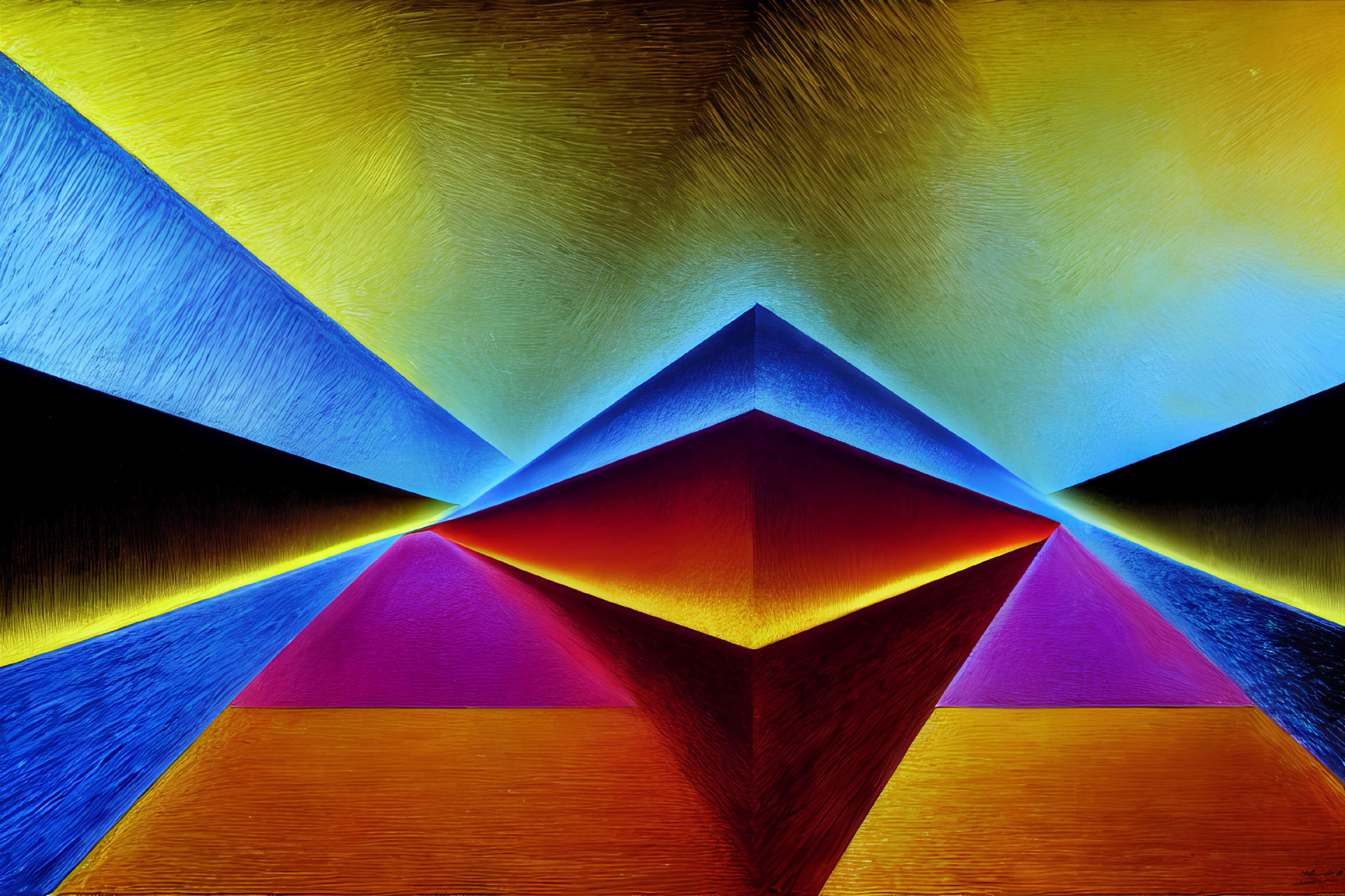 Vibrant 3D pyramid in red and yellow against blue backdrop