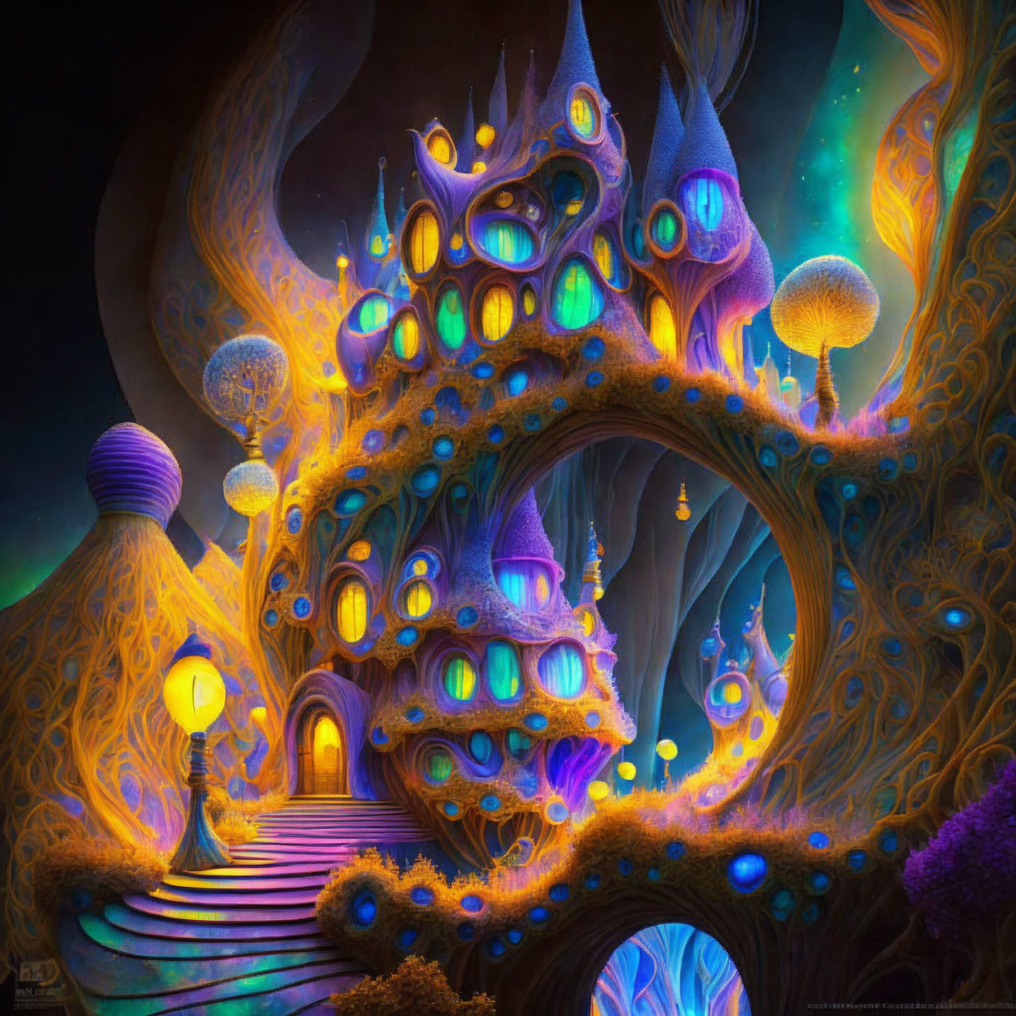 Fantasy Artwork: Glowing Structure in Magical Forest