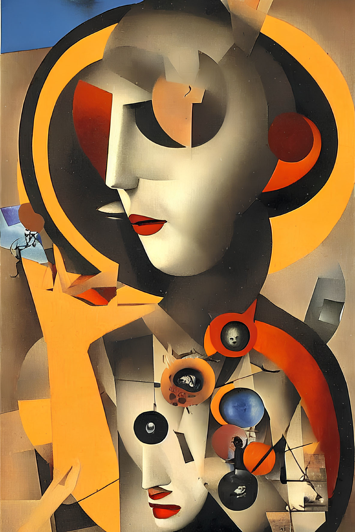 Abstract Female Figure in Surrealistic Painting with Geometric Shapes