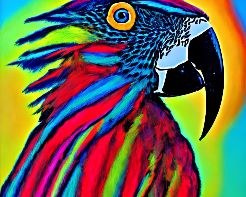 Colorful Parrot Illustration with Sharp Beak and Vibrant Feathers