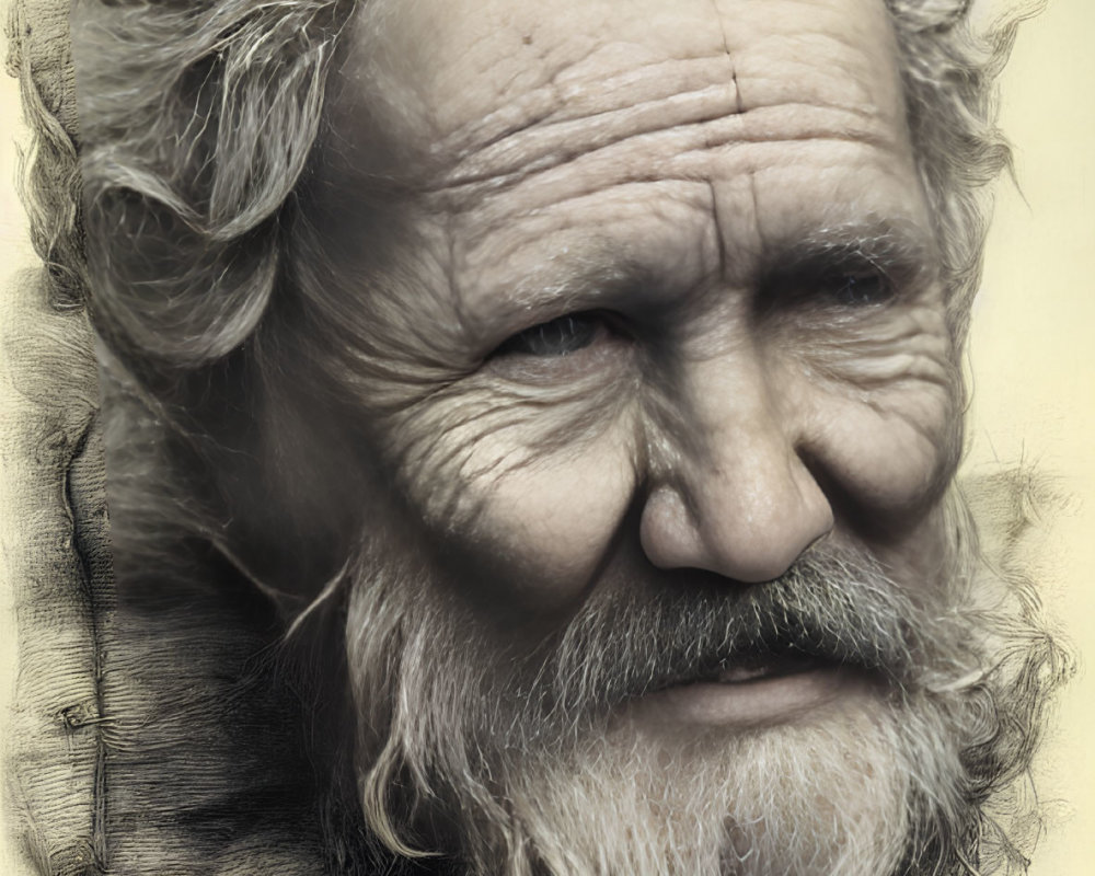 Elderly man portrait with long grey beard and gentle smile