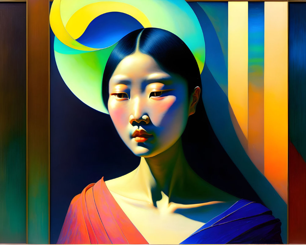 Colorful Abstract Portrait of Woman with Geometric Shapes