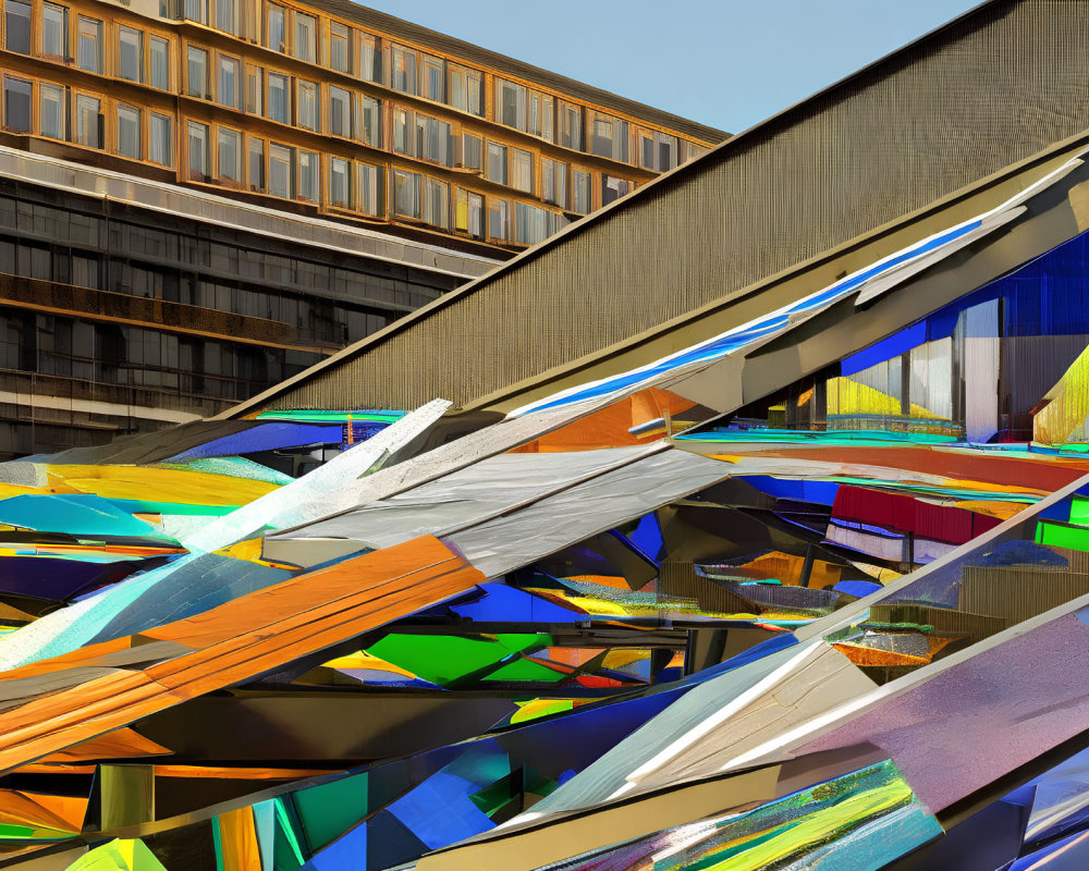 Colorful Geometric Urban Sculpture Against Modern Architecture