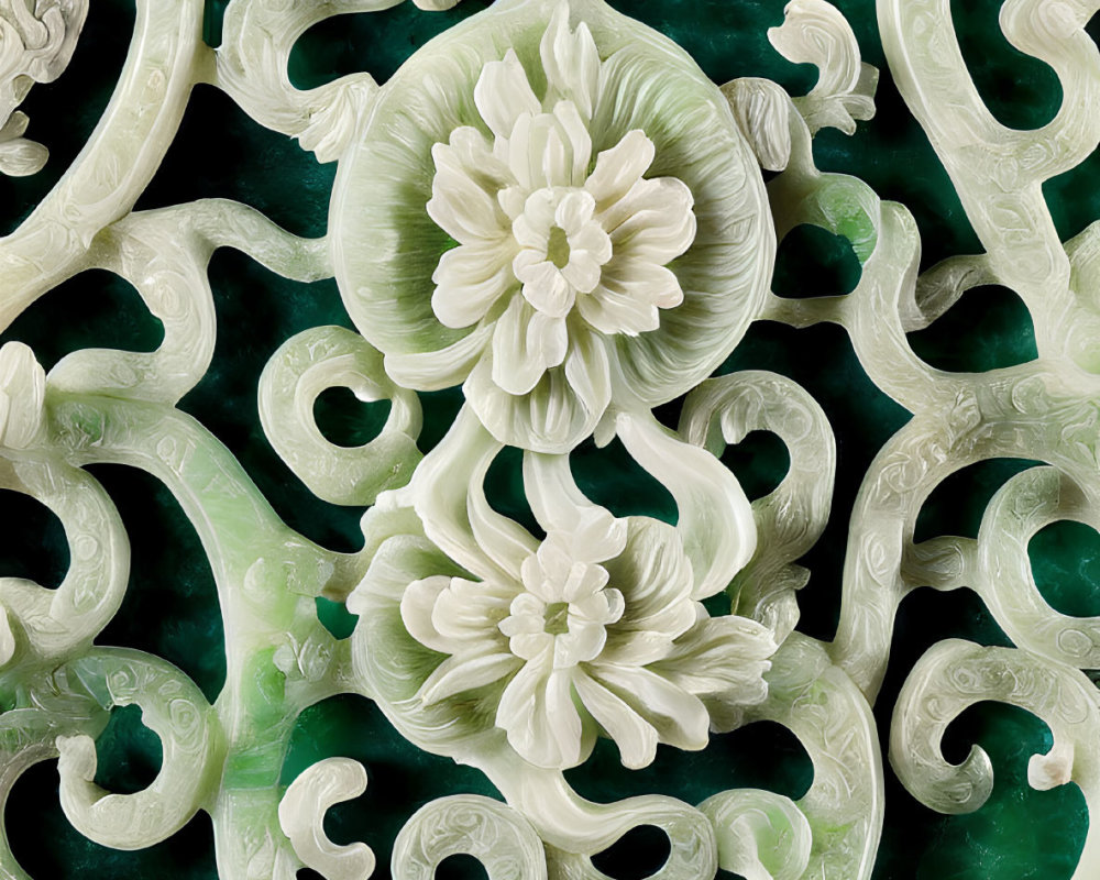 Symmetrical Floral Design Carved on Green Jade