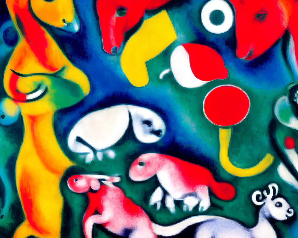 Colorful Abstract Painting with Animal-like Shapes and Organic Forms