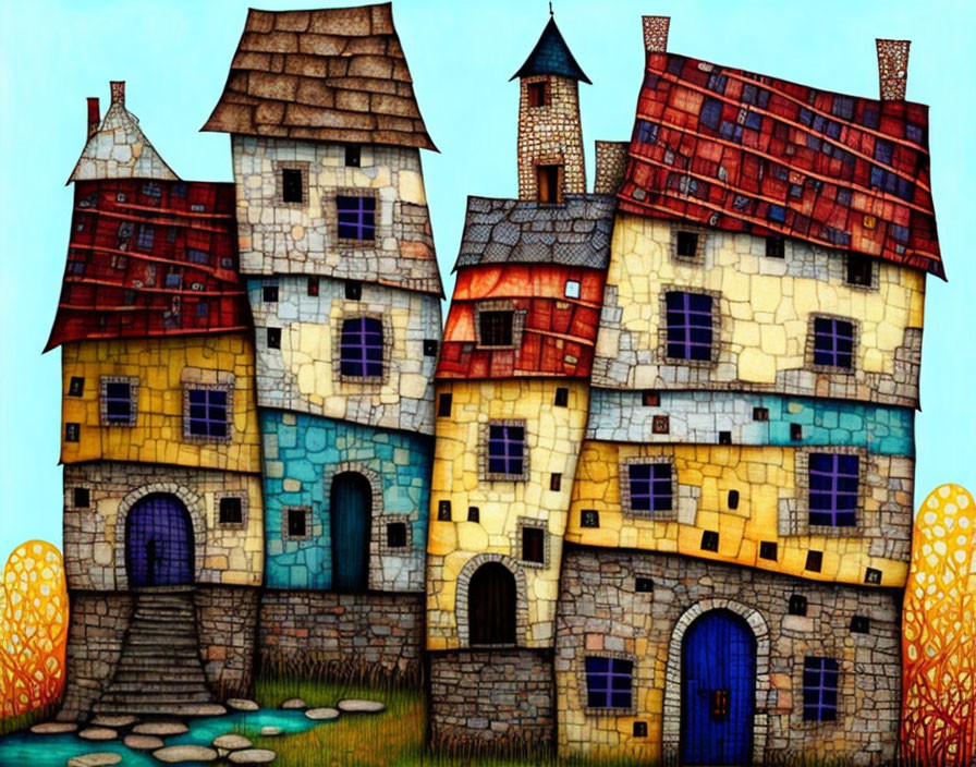 Colorful Stylized Medieval Houses Illustration