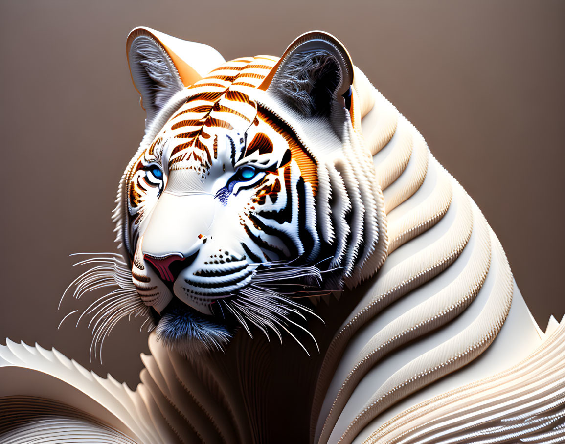 Abstract Tiger Art in White and Orange Stripes on Brown Background