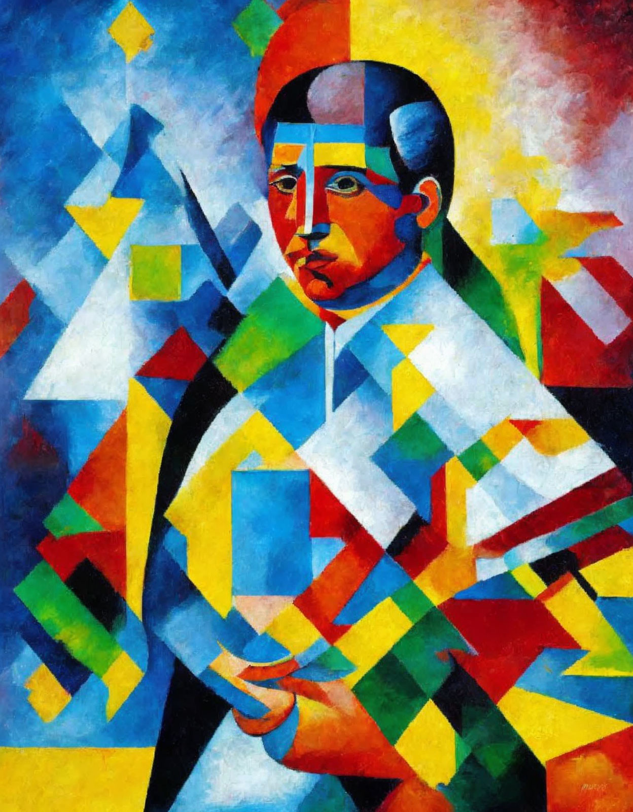 Abstract Cubist Portrait with Colorful Geometric Shapes